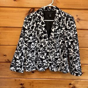 Apostrophe Blazer Stretch Black White Floral Suit Jacket Career Church 16